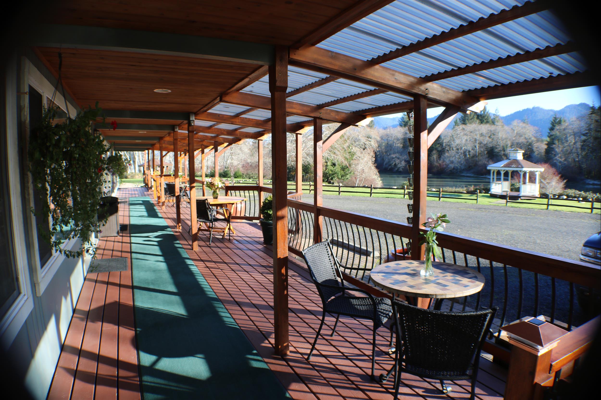 Morning sun iluminates the veranda.